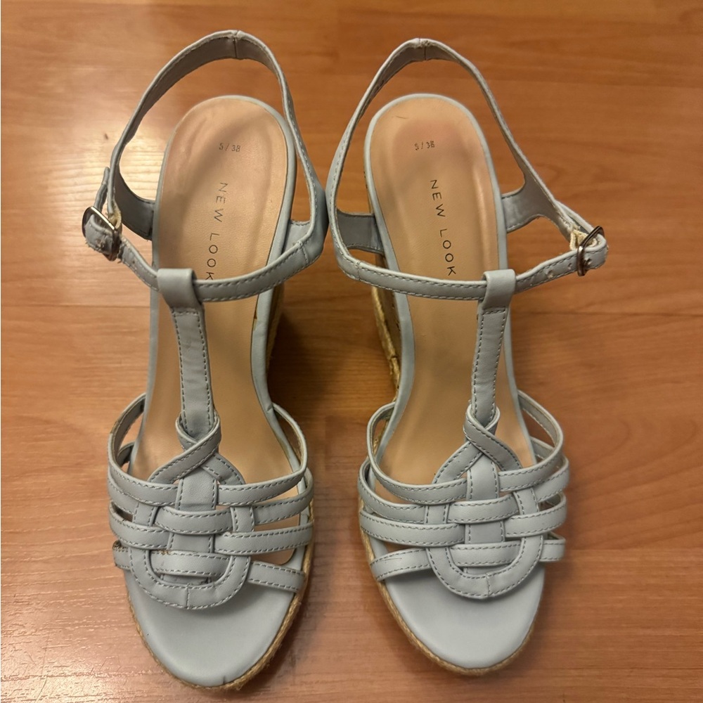 New Look Light Blue Woven Wedges